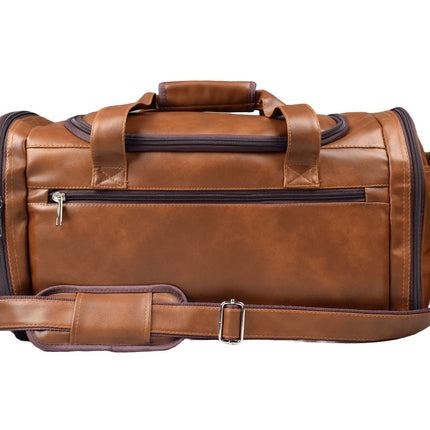 Leather Duffle Bag With Shoe Compartment - Brown