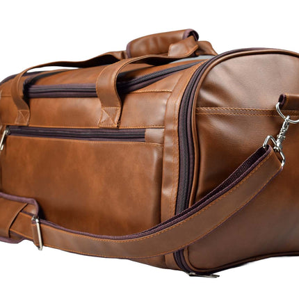 Leather Duffle Bag With Shoe Compartment - Brown