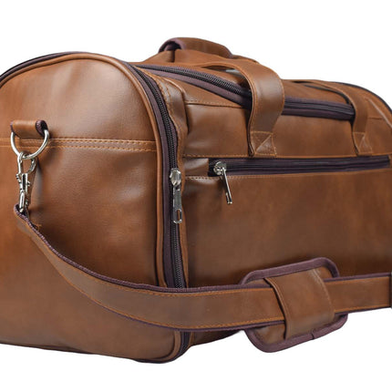 Leather Duffle Bag With Shoe Compartment - Brown