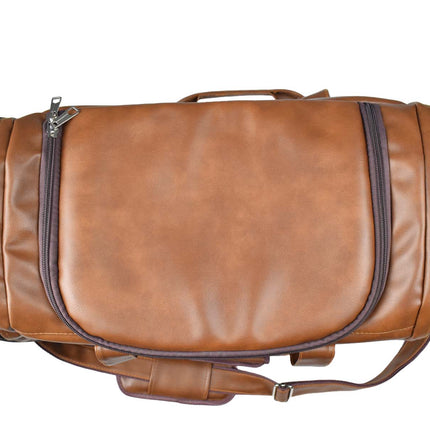 Leather Duffle Bag With Shoe Compartment - Brown
