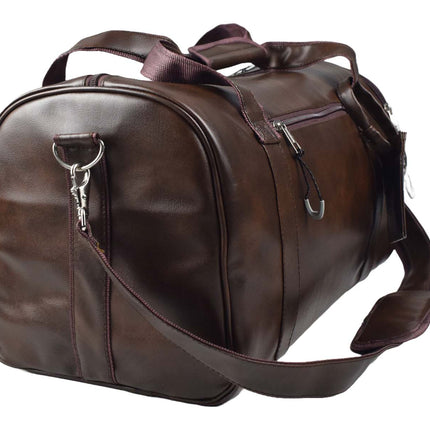 Leather Duffle Bag With Shoe Compartment - Dark Brown