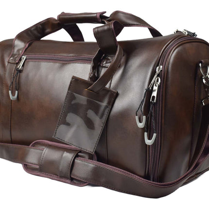Leather Duffle Bag With Shoe Compartment - Dark Brown