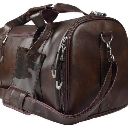 Leather Duffle Bag With Shoe Compartment - Dark Brown
