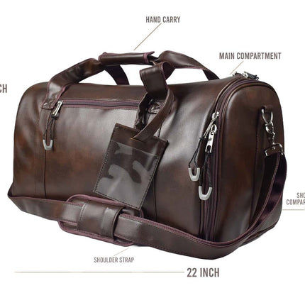 Leather Duffle Bag With Shoe Compartment - Dark Brown