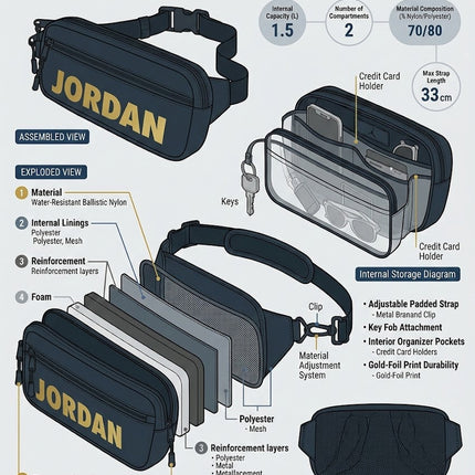 Jordan Waist & Cross Body Bag - Blue and Black